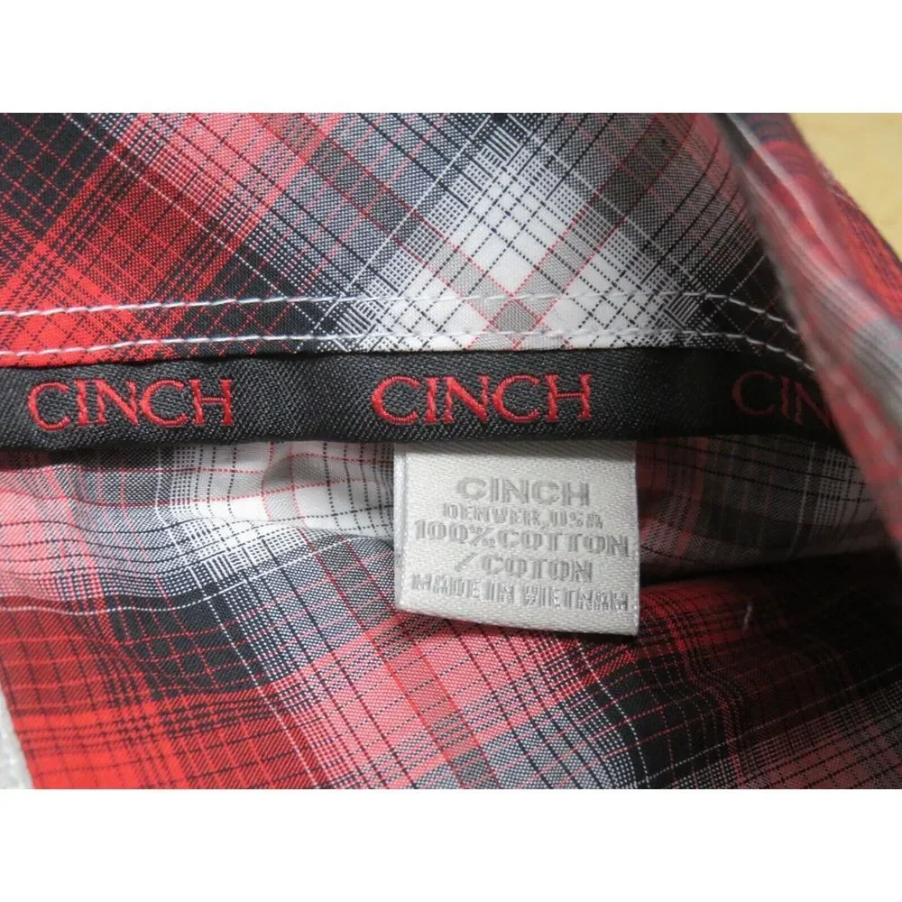 Mens Cinch Western Long Sleeve Button Front Shirt Size XL‎ Red Gray Plaid